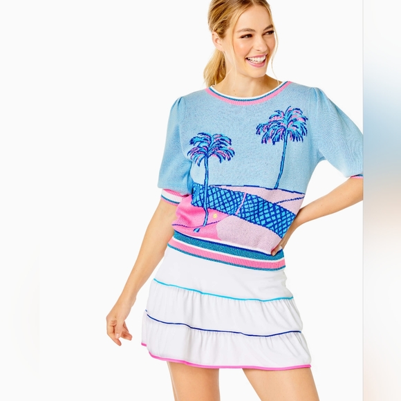 Lilly Pulitzer Vivie Sweater, Ravello Blue Perfect Match Intarsia, Small, NWT - Picture 1 of 15